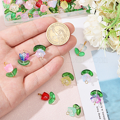 78 個 14 スタイルのガラスペンダント  304ステンレススチールループ付き  花  ミックスカラー  21mm  穴：2.5mm  6個/スタイル&nbsp;PALLOY-CA00003