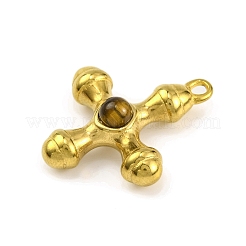 Natural Tiger Eye & 304 Stainless Steel Cross Pendants&nbsp;STAS-H221-01G-08