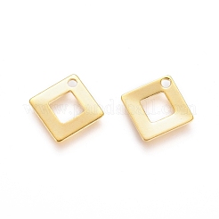 ステンレススチールチャーム201個  菱形  ゴールドカラー  9.5x9.5x0.5mm  穴：1mm  長さ：7mm。&nbsp;STAS-I123-19G