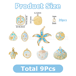 304ステンレススチールエナメルペンダント9個  20個のオープン丸カン付き  混合図形  28.5x25x5.5mm  穴：1.4mm&nbsp;STAS-HS0001-92