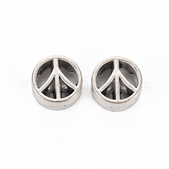 チベット風合金ヨーロピアンビーズ  カドミウムフリー＆鉛フリー  ピースサイン  アンティークシルバー  12x11x6mm  穴：4mm  約550個/1000g&nbsp;TIBEB-N007-007