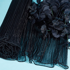 ポリエステルフラワーブーケラッピングメッシュペーパー  Abs プラスチック模造パール エッジ  花束包装紙しわウェーブネット糸  バレンタインデーのために  結婚式  誕生日の装飾  ブラック  4000x280x0.5mm&nbsp;ORIB-WH0002-06C