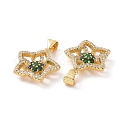 真鍮製マイクロパヴェキュービックジルコニアペンダント  18KGP本金メッキ  花のチャームが付いた中空の星  ミックスカラー  19.5x17.5x4.5mm  穴：3.5x4mm&nbsp;ZIRC-I063-42G