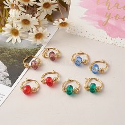 304ステンレススチールフープピアス  真鍮とガラスのヨーロピアンビーズ付き  ミックスカラー  36x25x2mm  ピン：0.7mm&nbsp;EJEW-JE04557