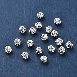 ラックメッキ真鍮製ビーズ  長持ちメッキ  鉛フリー＆カドミウムフリー  ラウンド  銀  4x4mm  穴：1mm&nbsp;KK-R211-02S