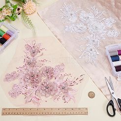 2個 2色の花の化学繊維とクリスタルラインストーンの刺繍の縫い付け布パッチ  服飾材料  ミックスカラー  300x270x7mm  1pc /カラー&nbsp;PATC-FG0003-60B