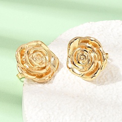 女性用304ステンレススチールスタッドピアス  花  イオンプレーティング（ip）  ゴールドカラー  20x20mm&nbsp;SA-CBAF6AD-18G-A