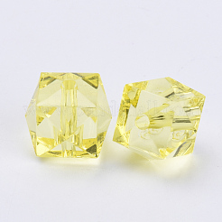透明なアクリルビーズ  多面カット  キューブ  きいろ  10x10x8mm  穴：1.5mm  約900個/500g&nbsp;TACR-Q259-10mm-V21