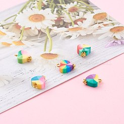 ポリマー粘土のチャーム  真鍮パーツ  ハート  ゴールドカラー  ミックスカラー  13x10x4.5mm  穴：1.8mm&nbsp;PALLOY-JF00683