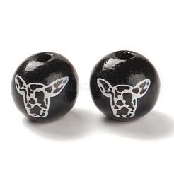 プリントウッドヨーロピアンビーズ  大穴ビーズ  ラウンド  ブラック  16~16.5x14mm  穴：4.5mm&nbsp;WOOD-K008-04