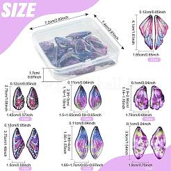 透明エポキシ樹脂ペンダント  花柄のチャームが付いた羽  金箔  パープル  39x19x2.5mm  穴：1mm&nbsp;RESI-FS0002-33B