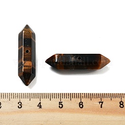 天然タイガーアイダブルターミナル尖ったビーズ  ファセット弾丸  32.5x9x8mm  穴：1.6mm&nbsp;G-A231-01C
