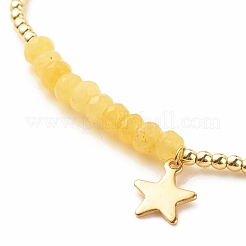 Natural Malaysia Jade(Dyed) Round Beaded Stretch Bracelet with 304 Stainless Steel Star Charms&nbsp;BJEW-JB08059