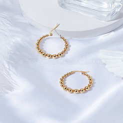1 Pair 201 Stainless Steel Round Beaded Hoop Earrings with 304 Stainless Steel Pins for Women&nbsp;EJEW-LP0011-03
