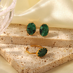Simple Fashion Oval Natural Gemstone Cuff Ring & Stud Earrings Sets&nbsp;FJ0453-1