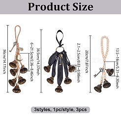 3Pcs Jute Cord & Polyester Ribbon & Wood Bead Hanging Ornaments&nbsp;HJEW-OC00363