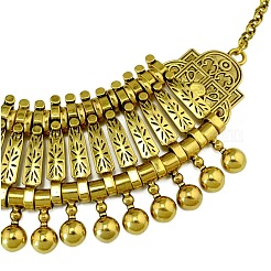チベット風合金製トルココインタッセルチャンキービブネックレス（女性用）  アンティーク黄金  12.60インチ（32cm）&nbsp;FS-WG6DA7E-02