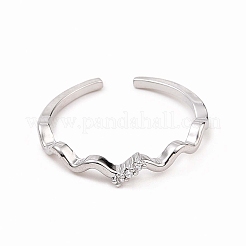 Clear Cubic Zirconia Wave Open Cuff Ring&nbsp;X-RJEW-B028-17P