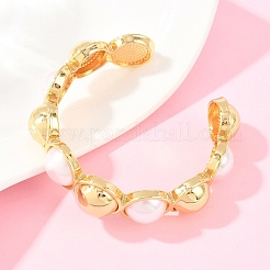 Half Round Brass and ABS Imitation Pearl Cuff Bangles for Women&nbsp;BJEW-T025-05G-01