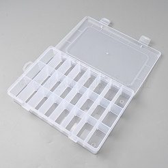 24グリッドプラスチック調節可能な仕切り収納ボックス、ヒンジ付き蓋付き  長方形  ホワイトスモーク  13.5x19x3.6cm&nbsp;CON-WH0086-215