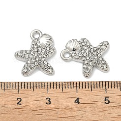 合金クリスタルラインストーンペンダント  海をテーマにしたチャーム  プラチナ  ヒトデ  17.5x14.5x3.5mm  穴：1.8mm&nbsp;FIND-G108-04I-P