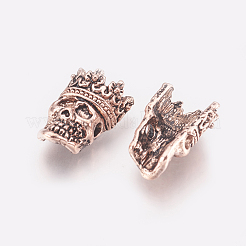 チベット風合金ビーズ  王冠と頭蓋骨  アンティークローズゴールド  16x12x6mm  穴：2mm&nbsp;TIBEB-L002-05ARG