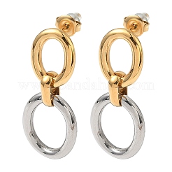 304 Stainless Steel Two Tone Oval Dangle Stud Earrings&nbsp;EJEW-K268-66GP
