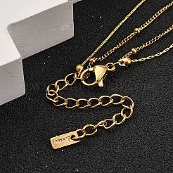 イオンプレーティング（IP）304ステンレススチールハートペンダントダブルレイヤーネックレス女性用  14KGP本金メッキ  15.59インチ（39.6cm）&nbsp;NJEW-K255-26G