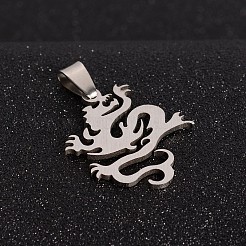 変色しにくい201ステンレススチール製ドラゴンペンダント  ステンレス鋼色  31x25x1.5mm  穴：4x9mm&nbsp;STAS-I032-196A