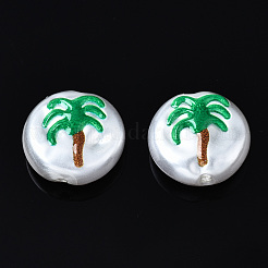 3dプリントABSプラスチックイミテーションパールビーズ  椰子のフラットラウンド  グリーン  12x5mm  穴：1.5mm&nbsp;KY-S168-009A