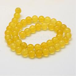天然石ホワイトジェイドビーズ連売り  染め＆加熱  ラウンド  きいろ  8mm  穴：1mm  約48~50個/連  14.5インチ（37cm）&nbsp;G-G687-36E-8mm