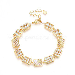 Brass Micro Pave Clear Cubic Zirconia Rectangle Link Chain Bracelets for Women&nbsp;ZIRC-T016-07G