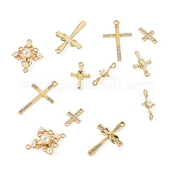12Pcs 6 Styles Cross Alloy Rhinestone & Plastic Pearl Pendants & Link Findings Kits&nbsp;FIND-TA0007-90