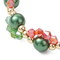 Christmas Glass & Baking Paint Pearlized Glass Pearl Round Beaded Bracelets for Women&nbsp;BJEW-JB12441-01
