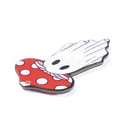 ハロウィンプリントアクリルパーツ  キノコと幽霊のチャーム  レッド  45.5x26x2mm  穴：1.8mm&nbsp;MACR-C016-03