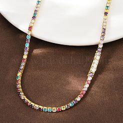925 Sterling Silver Pave Colorful Cubic Zirconia Tennis Necklaces for Women&nbsp;NJEW-C096-01B-G01