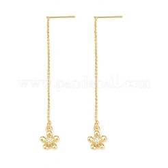 Flower Brass Micro Pave Clear Cubic Zirconia Ear Thread&nbsp;EJEW-H182-10G