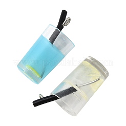 24個6色のプラスチック製模造ドリンクペンダント  内側に樹脂、プラチナメッキの鉄製ループが付いたジュースグラスチャーム  ミックスカラー  26~30x13~15x11mm  穴：1.8mm  4個/カラー&nbsp;CRES-FS0001-27