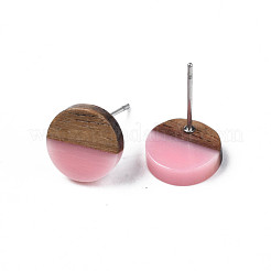 Opaque Resin & Walnut Wood Stud Earrings&nbsp;EJEW-N017-008-B04