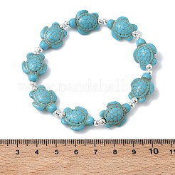 Synthetic Turquoise & Non-magnetic Hematite Beads Stretch Bracelets for Women Men&nbsp;BJEW-JB13729-01