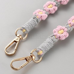 コットンロープショルダー携帯ストラップ  金属クラスプ付  携帯電話ケースアクセサリー  花  ピンク  123cm&nbsp;AJEW-WH20026-01C