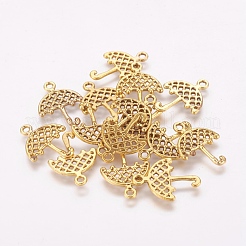 チベットスタイルの傘のペンダント  鉛フリー及びカドミウムフリー  アンティーク黄金  20.5x15x1mm  穴：2mm&nbsp;TIBEP-LF1300YKG-AG-LF
