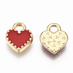 合金エナメルチャーム  カドミウムフリー＆鉛フリー  ハート  ライトゴールド  レッド  8.5x7.5x2mm  穴：1.6mm&nbsp;X-ENAM-S126-015C-RS
