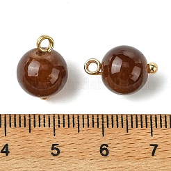 合金ガラスペンダント  ラウンドチャーム  ゴールドカラー  キャメル  13.5~15x10mm  穴：2mm&nbsp;GLAA-P080-03G-08