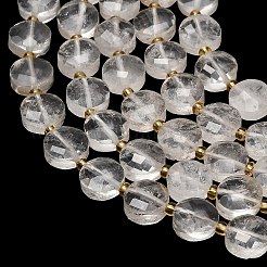 天然石クオーツクリスタルビーズ連売り  水晶  ファセットコインビーズ  フラットラウンド  シードビーズで  10x6mm  穴：1.2mm  約32個/連  15.35''（39センチメートル）&nbsp;G-B094-A37-01