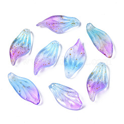 クリアガラスペンダント  葉  ミックスカラー  30x14x3.5mm  穴：1mm&nbsp;GGLA-S054-016