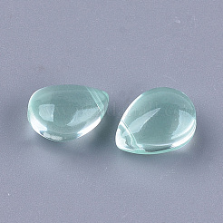 透明スプレー塗装ガラスチャーム  ティアドロップ  ミディアムアクアマリン  12x9x7mm  穴：1mm&nbsp;GLAA-S183-14B