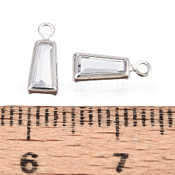 真鍮舗装クリアキュービックジルコニアペンダント  台形チャーム  プラチナ  9x3.5x2mm  穴：1~1.2mm&nbsp;ZIRC-T017-03P
