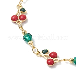 Brass Enamel Cherry Link Bracelets & Necklaces Sets&nbsp;SJEW-JS01367