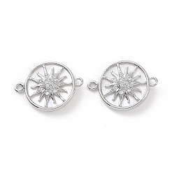 Rack Plating Brass Micro Pave Clear Cubic Zirconia Connector Charms&nbsp;KK-C008-07P